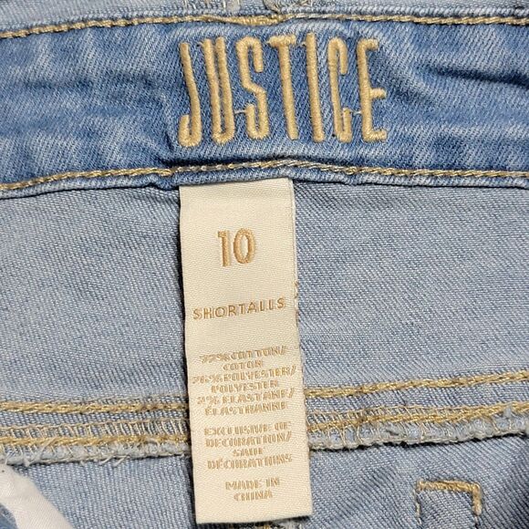 Justice Denim Shorts Overalls Shortalls - Size Youth 10 - Picture 6 of 7